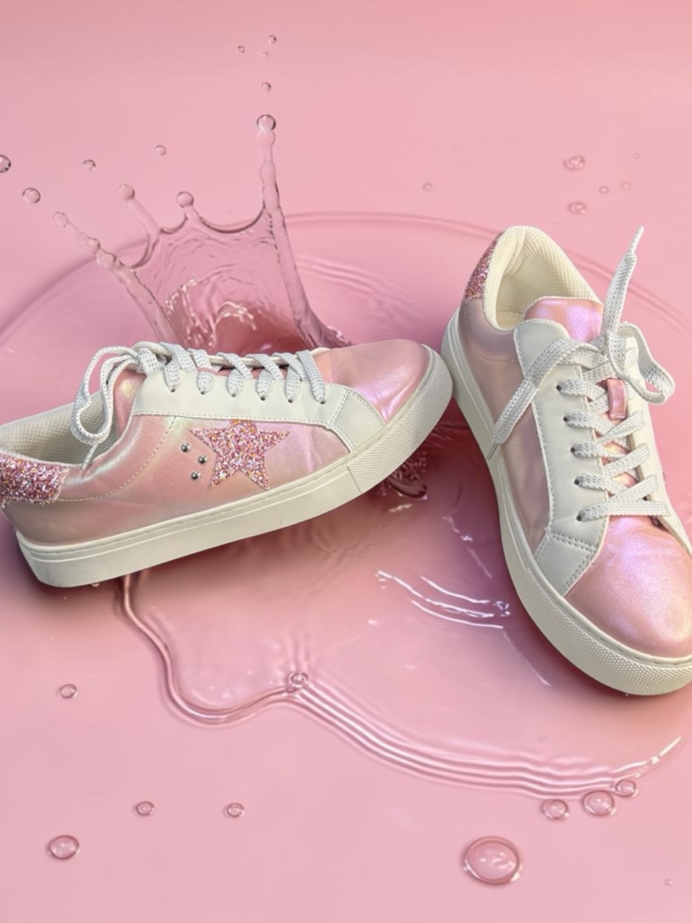 Hey Girl By Corkys Supernova Sneakers Pink Metallic Glitter Stars Women Size 8 - Picture 1 of 10